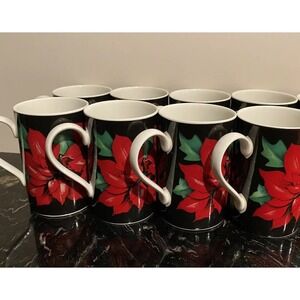 Dunoon Poinsettia Stoneware Mugs Design by Caroline Bessey Set of 8